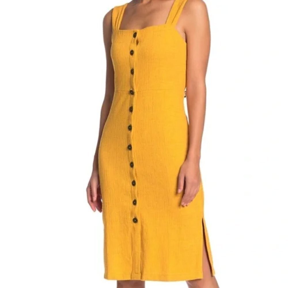 Madewell Texture and Thread Button Front Marigold Yellow Boho Dress New with tag